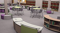 A rendering of school library furniture