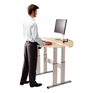 Adjustable Height Bi-Level Corner Computer Workstation