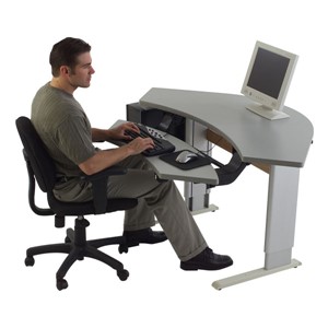 Adjustable Height Bi-Level Corner Computer Workstation – Power Adjustable