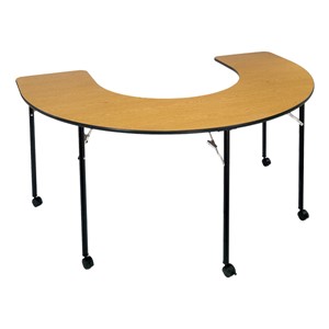 Horseshoe Table Wheelchair Accessible - Folding - Barrister oak top w/ black edge band - Shown w/ optional casters