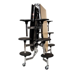 Elliptical Mobile Stool Cafeteria Table w/ 12 Stools (60" W x 10' L) - Folded