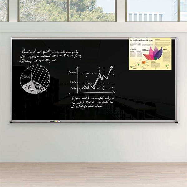 Framed Magnetic Glass Dry Erase Markerboard - Black