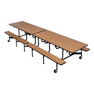 Mobile Bench Cafeteria Table - Black Powder Coat Frame w/ Black Edge Band - Shown w/ Bannister Oak laminate
