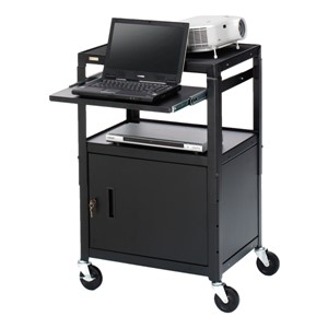 Adjustable Steel AV Notebook Cart w/ Cabinet (One Pull Out Shelf)