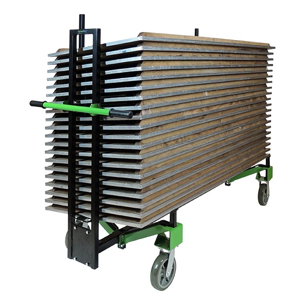 Slant-Stacking Adjustable Folding Table Truck - Shown with wide tables (sold separately)
