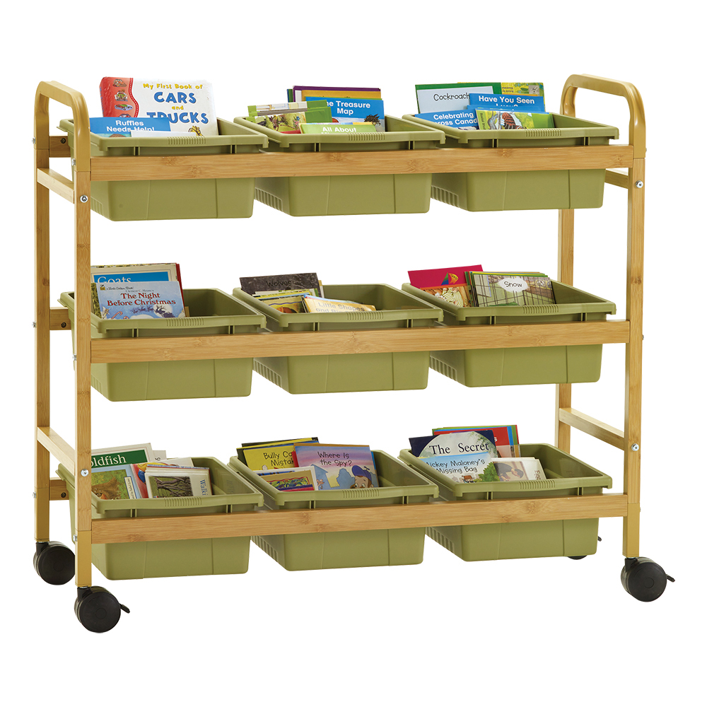 Bamboo Book Browser Cart w/ Nine Tubs