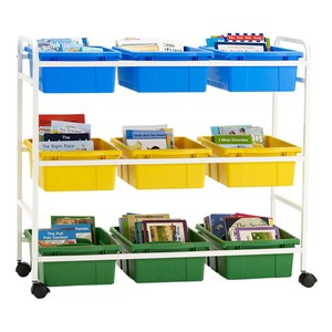Leveled Reading Book Browser Cart w/ Six Large Divided & Three Large Open Tubs - Accessories not included