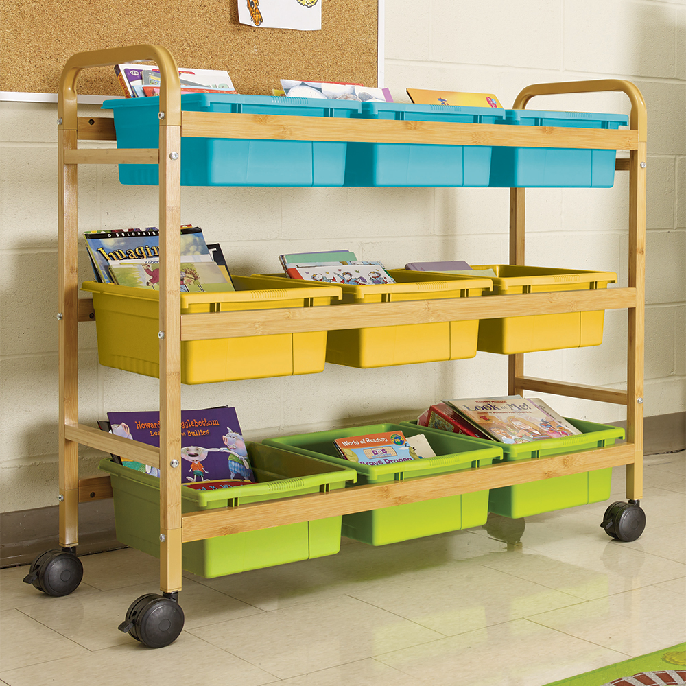 Bamboo Book Browser Cart w/ Nine Tubs