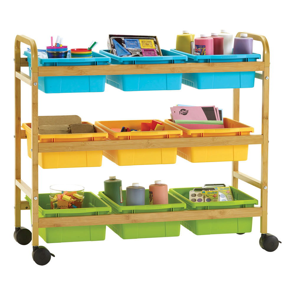 Bamboo Book Browser Cart w/ Nine Tubs