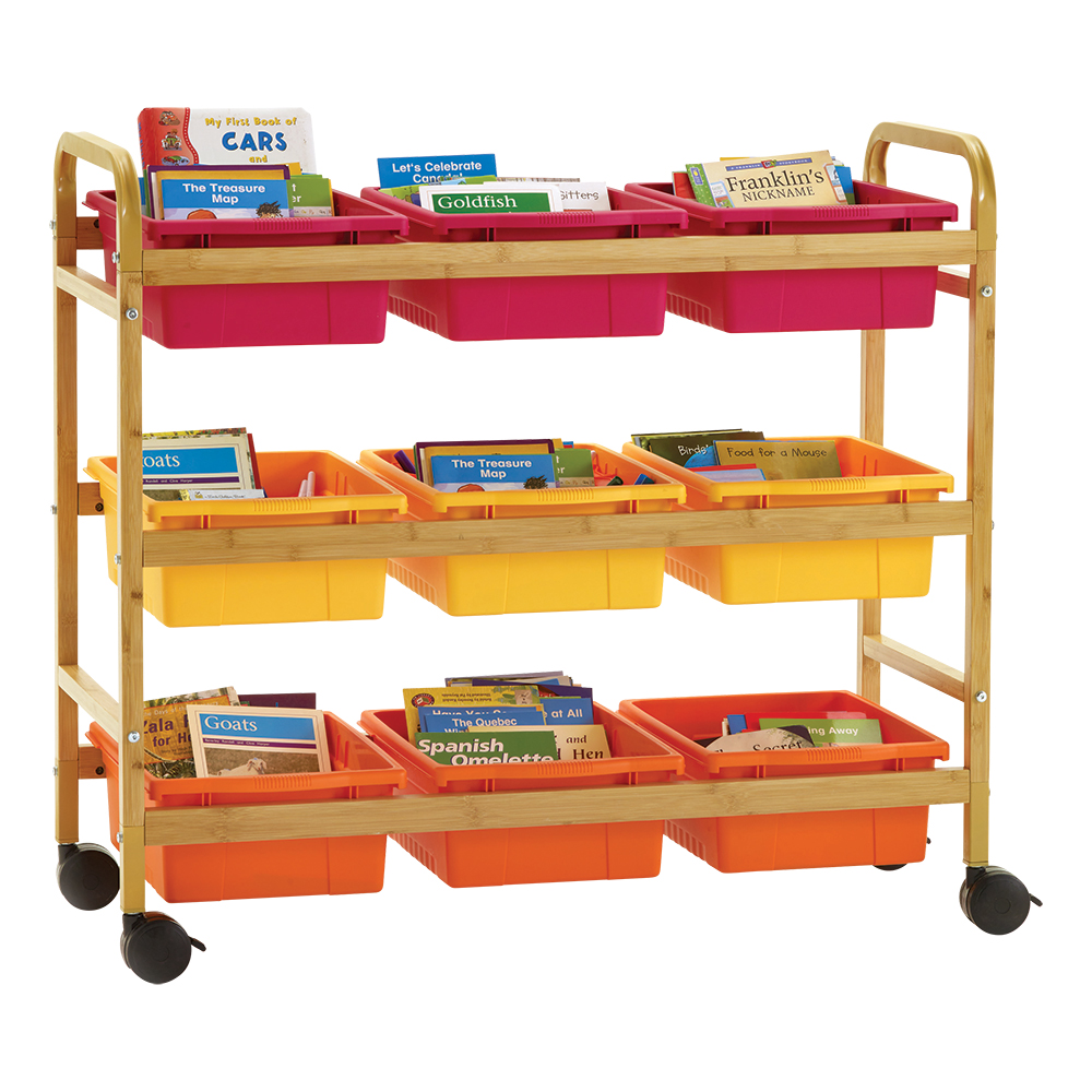Bamboo Book Browser Cart w/ Nine Tubs