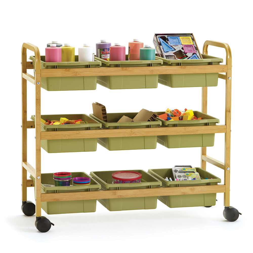 Bamboo Book Browser Cart w/ Nine Tubs