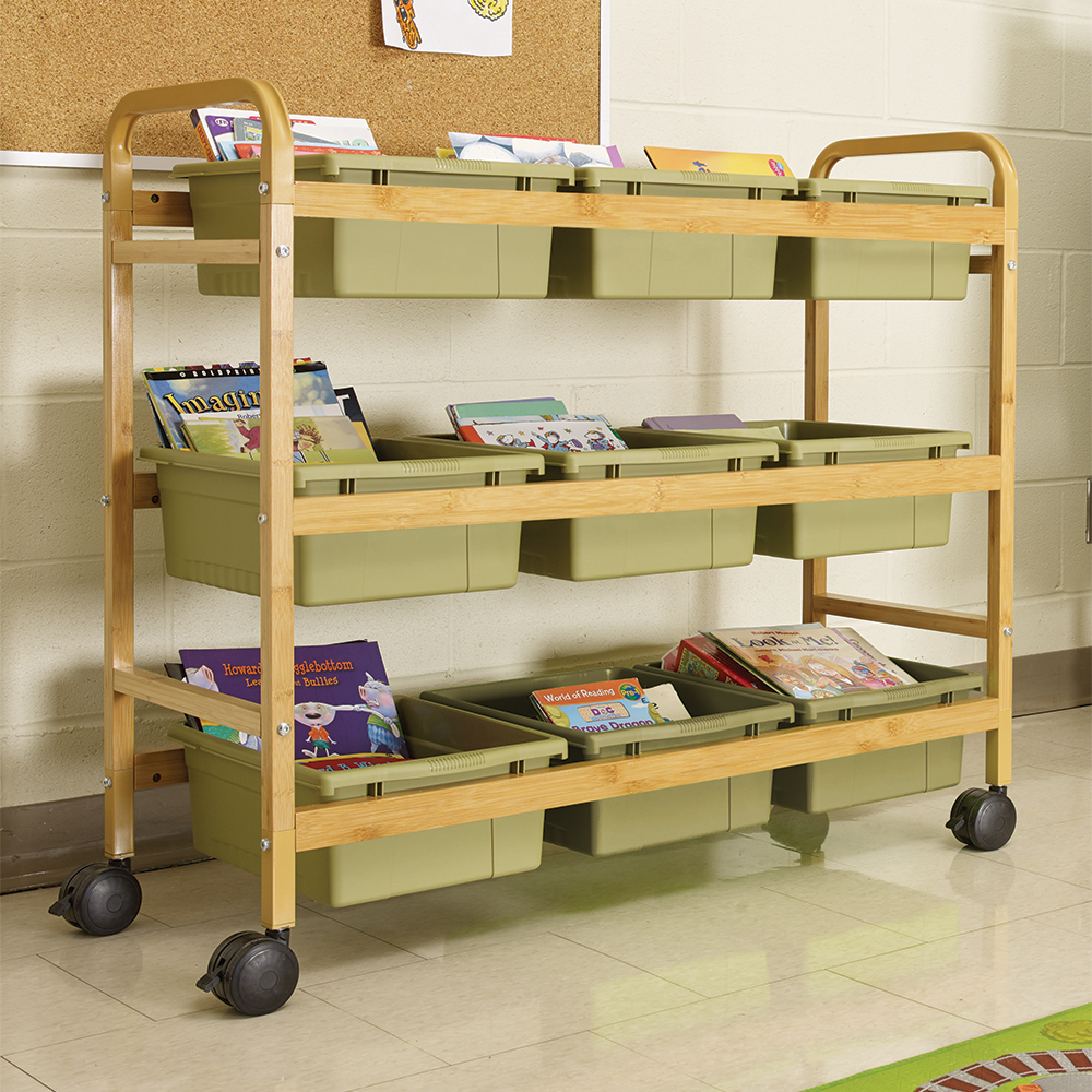 Bamboo Book Browser Cart w/ Nine Tubs