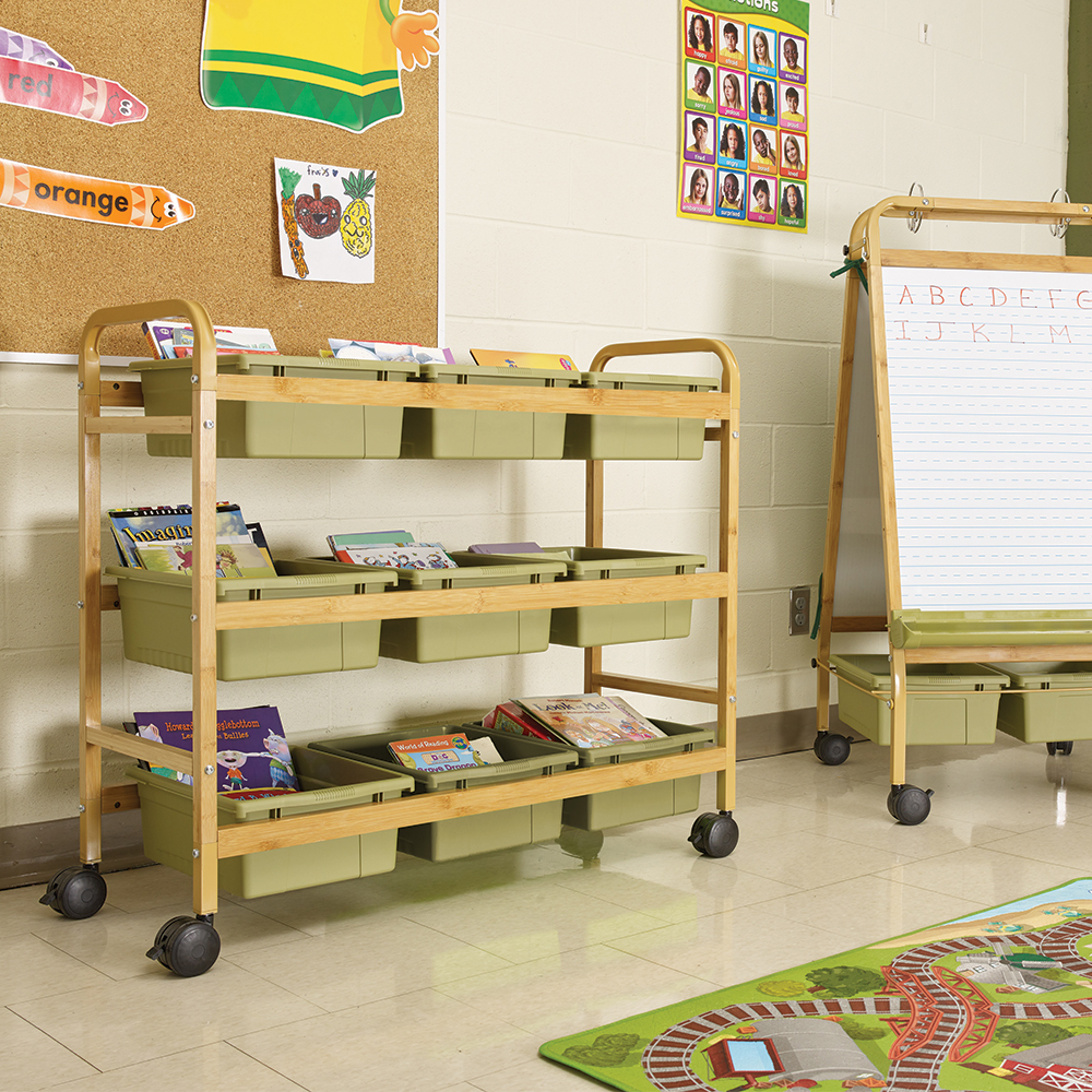 Bamboo Book Browser Cart w/ Nine Tubs