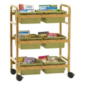 Small Bamboo Book Browser Cart w/ Six Tubs