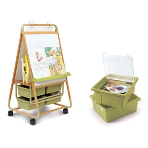 Double-Sided Bamboo Teaching Easel w/ Tubs & Lids