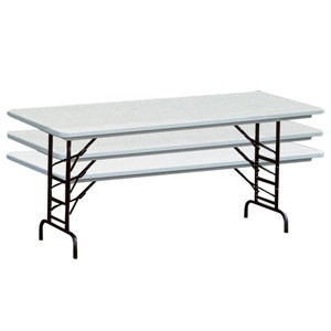 Colorful Blow-Molded Plastic Folding Table - Adjustable Height (24" W x 48" L)<BR>Demonstration of heights available