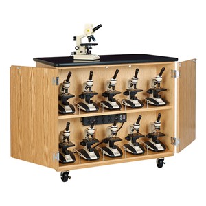 Microscope Storage Cabinet w/ Plastic Laminate Top & Charger (microscopes sold separately)