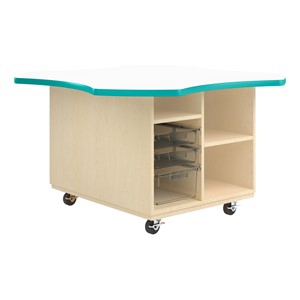 Intermix Mobile Workbench - aqua edgeband and white top laminate