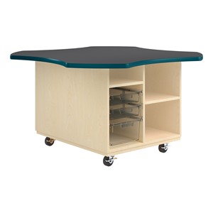 Intermix Mobile Workbench - peacock edgeband and charcoal top laminate