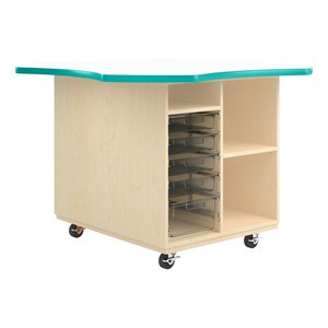 Intermix Mobile Workbench - aqua edgeband and white top laminate