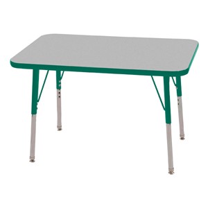 Rectangle Adjustable-Height Activity Table (36" W x 24" D)- Gray top w/ green edge