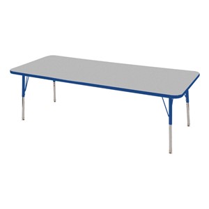 Rectangle Adjustable-Height Activity Table (72" W x 24" D) - Gray top w/ blue edge