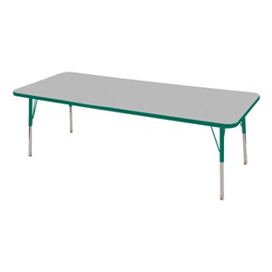 Rectangle Adjustable-Height Activity Table (72" W x 24" D) - Gray top w/ green edge