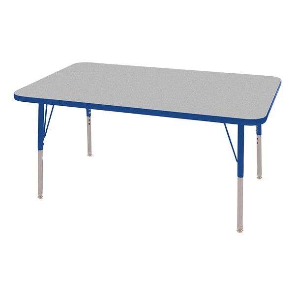 Rectangle Adjustable-Height Activity Table (48" W x 30" D) - Gray top w/ blue edge