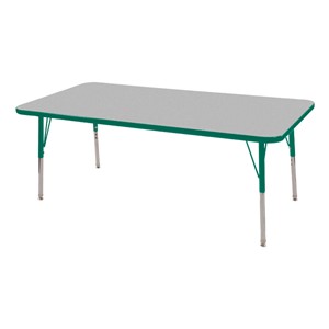 Rectangle Adjustable-Height Activity Table (60" W x 30" D) - Gray top w/ green edge
