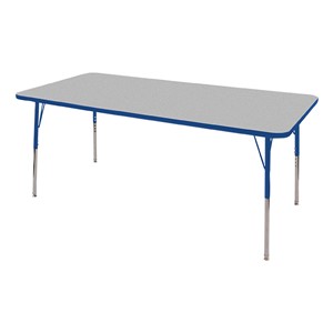 Rectangle Adjustable-Height Activity Table (72" W x 36" D) - Gray top w/ blue edge