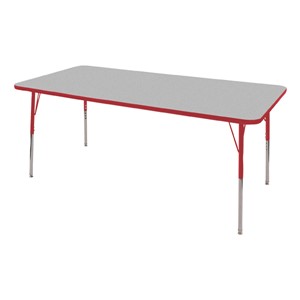 Rectangle Adjustable-Height Activity Table (72" W x 36" D) - Gray top w/ red edge