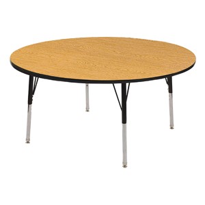 Round Color-Banded Adjustable-Height Activity Table - Oak top w/ black edge