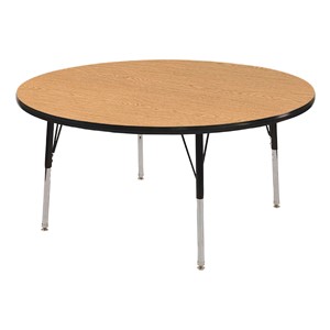 Round Color-Banded Adjustable-Height Activity Table - Oak top w/ black edge