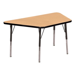 Trapezoid Adjustable-Height Activity Table - Oak top w/ black edge