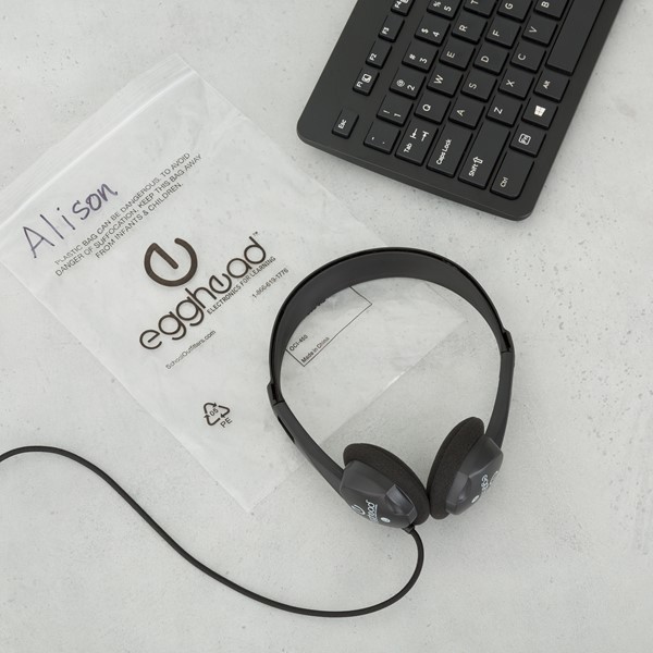 Stereo School Headphones w/ Tangle-Free Cord - Black - Storage Bag