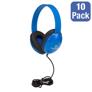 Pack of 10 Preschool Headphones w/ Braided Fabric Cord - Blue