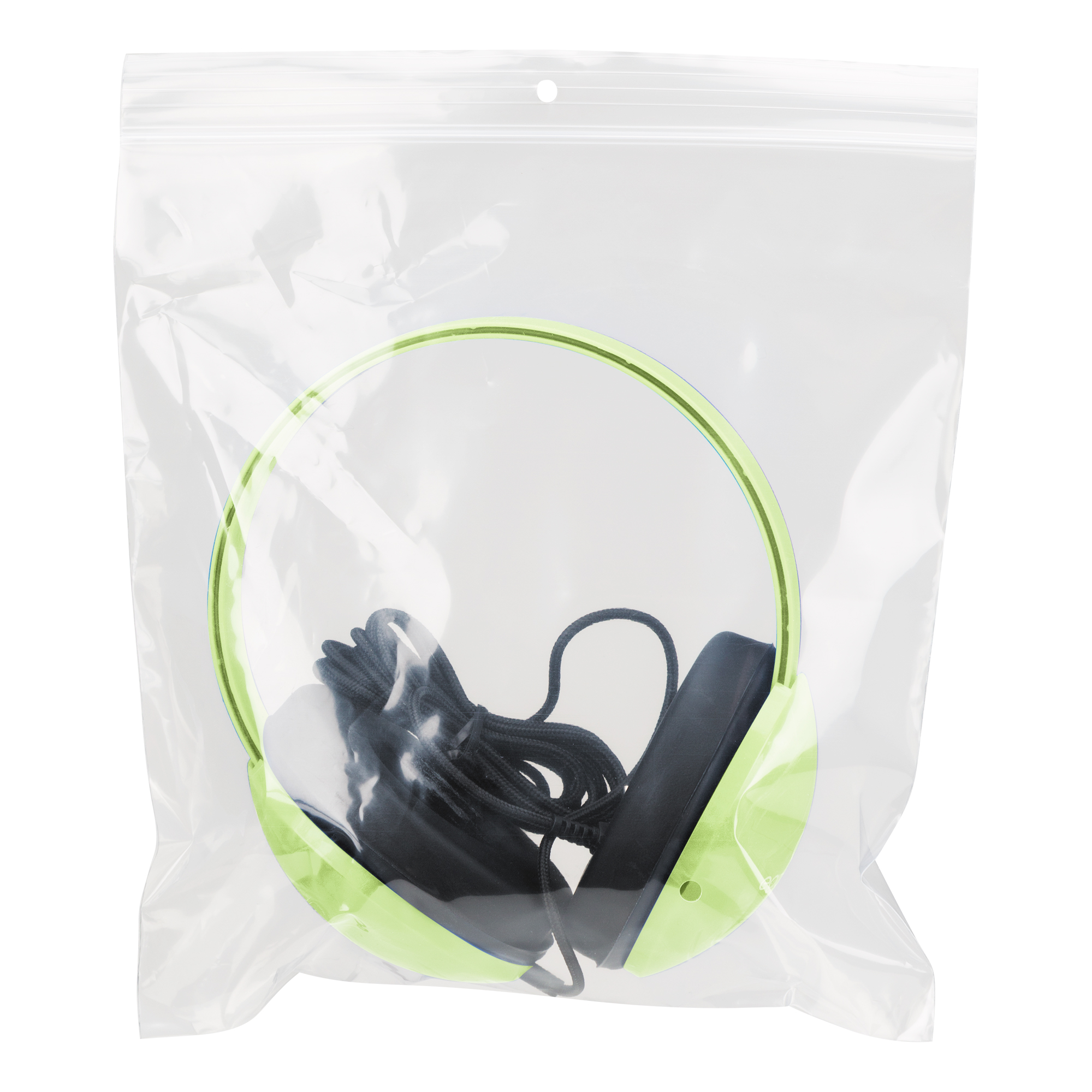 Heavy-Duty Kids' Headphones w/ Tangle-Free Fabric Cord & Storage Bag - Green Apple