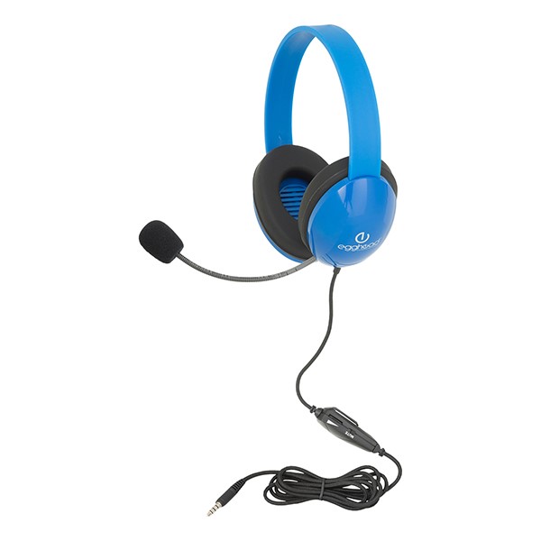 Mobile-Ready Kids Headphone w/ Boom Microphone & Tangle-Free Fabric Cord - Blue