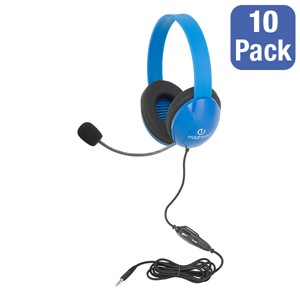 Pack of 10 Mobile-Ready Kids Headphone w/ Boom Microphone & Tangle-Free Fabric Cord