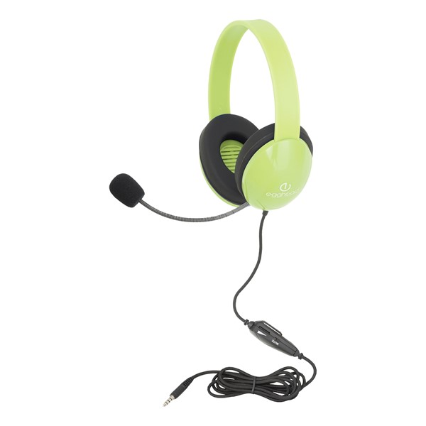 Mobile-Ready Kids Headphone w/ Boom Microphone & Tangle-Free Fabric Cord - Green Apple