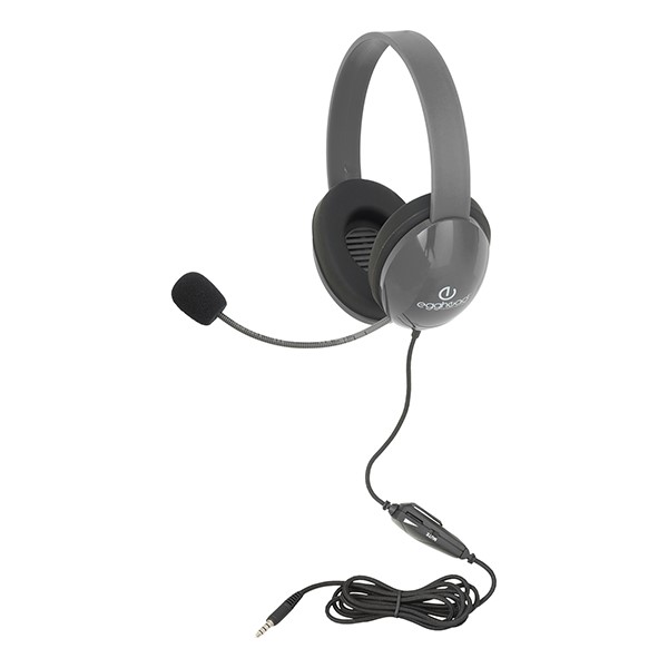Heavy Duty Mobile-Ready Kids Headphone w/ Boom Microphone & Tangle-Free Fabric Cord - Gray