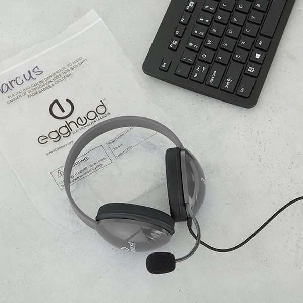 Heavy Duty Mobile-Ready Kids Headphone w/ Boom Microphone & Tangle-Free Fabric Cord - Storage Bag