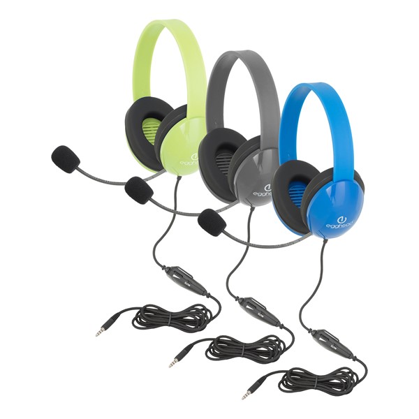 Heavy Duty Mobile-Ready Kids Headphone w/ Boom Microphone & Tangle-Free Fabric Cord