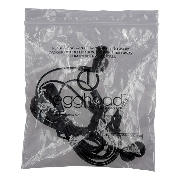 Pack of 10 Earbud Headphones w/ In-Line Mics & Volume Control - Sealable plastic storage bag