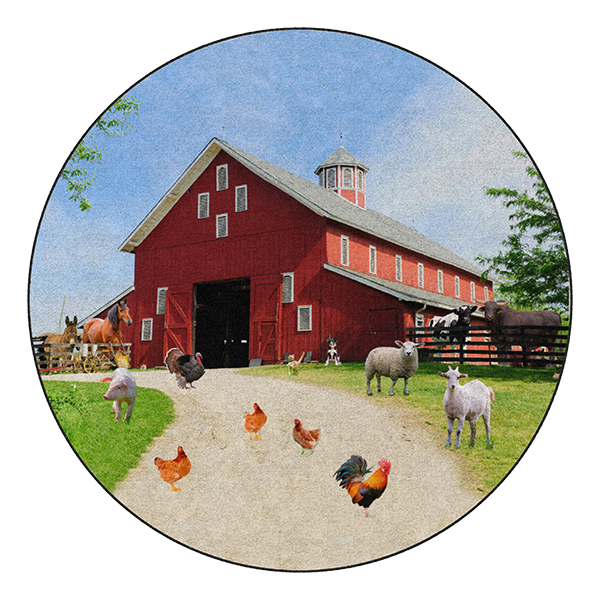 Barn Animals Preschool Rug - Round