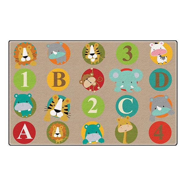 ABC & 123 Animals Preschool Rug (6' W x 8' 4" L) - Light