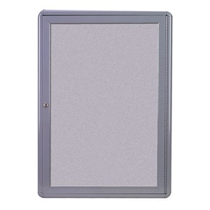 Ovation Radius Enclosed Fabric Tack Board - One Hinged Door w/ Acrylic Panel & Gray Frame