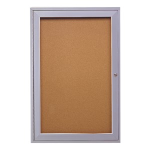 Enclosed Bulletin Board w/ One Door & Satin Aluminum Frame