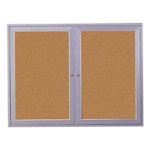 Indoor Enclosed Bulletin Board w/ Two Doors & Satin Aluminum Frame