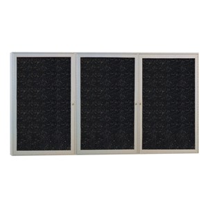 Enclosed Rubber-Tak Tackboard w/ Three Doors & Satin Aluminum Frame